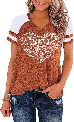 Earlymemb Womens Halloween V Neck Shirt Funny Pumpkin Printed T Shirt Hocus Pocus Graphic Tee Fall Raglan Color Block Tops in Saudi Arabia