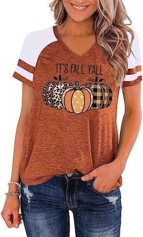 Earlymemb Womens Halloween V Neck Shirt Funny Pumpkin Printed T Shirt Hocus Pocus Graphic Tee Fall Raglan Color Block Tops in Saudi Arabia