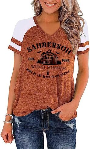Earlymemb Womens Halloween V Neck Shirt Funny Pumpkin Printed T Shirt Hocus Pocus Graphic Tee Fall Raglan Color Block Tops in Saudi Arabia