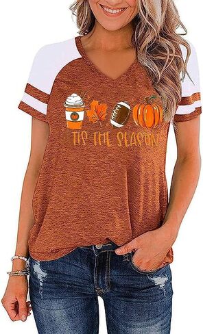 Earlymemb Womens Halloween V Neck Shirt Funny Pumpkin Printed T Shirt Hocus Pocus Graphic Tee Fall Raglan Color Block Tops in Saudi Arabia