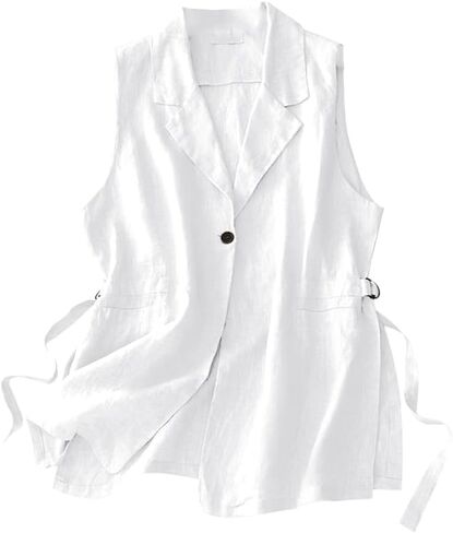 IDEALSANXUN Cotton Linen Vest for Women Sleeveless Blazers Oversized Lightweight Cardigans Spring Summer Jacket Waistcoat in Saudi Arabia
