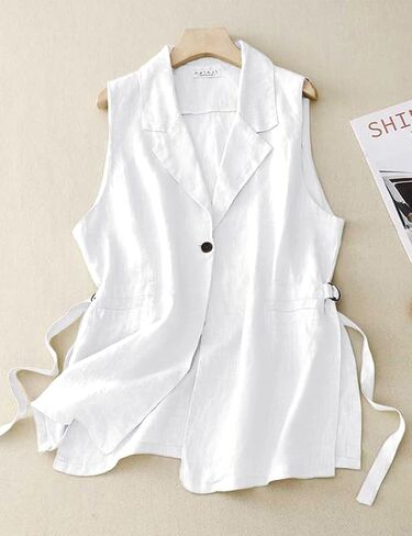 IDEALSANXUN Cotton Linen Vest for Women Sleeveless Blazers Oversized Lightweight Cardigans Spring Summer Jacket Waistcoat in Saudi Arabia