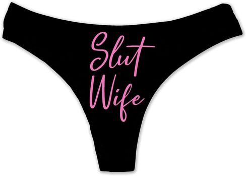 Slut Wife Funny Women Fetish Underwear Black High Rise Thong, Dirty Slut Undies in Saudi Arabia