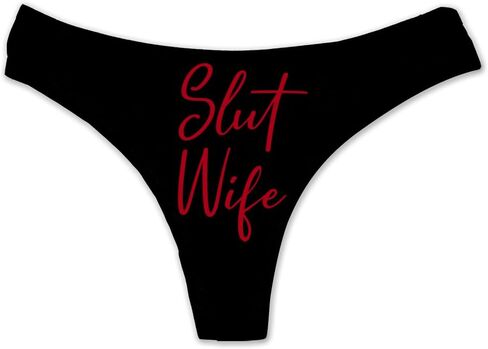 Slut Wife Funny Women Fetish Underwear Black High Rise Thong, Dirty Slut Undies in Saudi Arabia