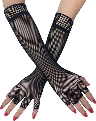 Acenail Black Fishnet Gloves Long Fingerless Gloves Elbow Length Goth Gloves 80s Cosplay Party Halloween Gloves for Women in Saudi Arabia
