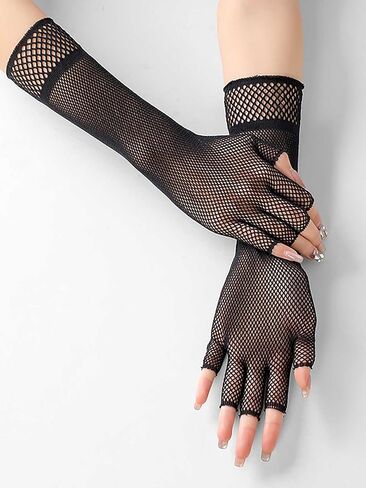 Acenail Black Fishnet Gloves Long Fingerless Gloves Elbow Length Goth Gloves 80s Cosplay Party Halloween Gloves for Women in Saudi Arabia