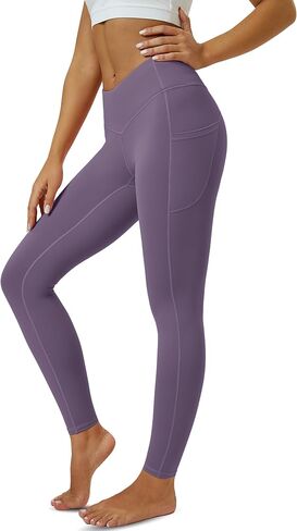 TACVASEN Leggings for Women High Waisted Tummy Control Buttery Soft V Cross Yoga Pants with Pockets Workout Gym Running in Saudi Arabia