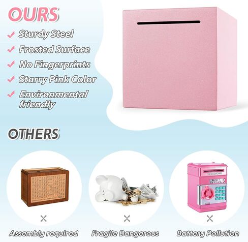 Piggy Bank for Adults/Kids, Must Break to Open Stainless Steel Piggy Bank, Unopenable Metal Money Saving Box (Black, 4.72 Inches) in Saudi Arabia
