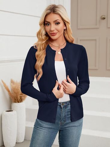 Gracyoga Women's Classic Long Sleeve Knit Cardigan Lightweight Open Front Button Down Crew Neck Fall Cardigan Sweater in Saudi Arabia