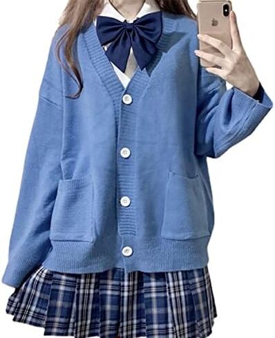 Preppy Aesthetic Clothes Cute Japanese School Sweater Kawaii Solid V-Neck Loose Knitted Cardigan JK Uniform Cosplay in Saudi Arabia