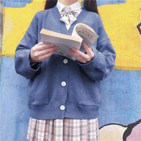 Preppy Aesthetic Clothes Cute Japanese School Sweater Kawaii Solid V-Neck Loose Knitted Cardigan JK Uniform Cosplay in Saudi Arabia
