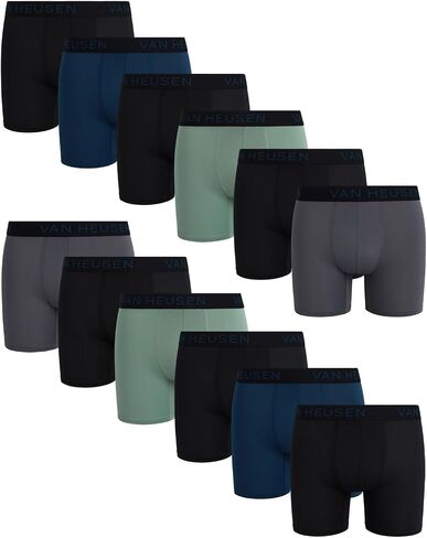 Van Heusen Men's Boxer Briefs - 12 Pack Sport Soft Performance Moisture Wicking Boxers - Breathable Underwear for Men (S-XL) in Saudi Arabia