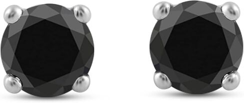 Jewelili 10K White Gold Stud Earrings with Treated Black Round Diamonds 0.5 Cttw or 0.75 Cttw or 1.0 Cttw or 2 Cttw in Saudi Arabia
