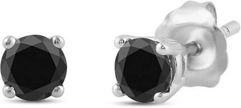 Jewelili 10K White Gold Stud Earrings with Treated Black Round Diamonds 0.5 Cttw or 0.75 Cttw or 1.0 Cttw or 2 Cttw in Saudi Arabia