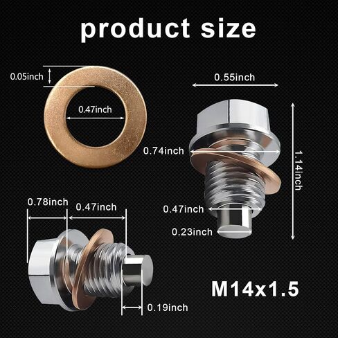 ZKFAR 1 PC M12 x 1.25 Oil Drain Plug with T2 Copper Washer Gaskets, Oil Plug Anti Leakage Replacement, Oil Pan Plug for Qashqai X-Trail New Teana New Sunshine Liwei Sylphy Tiida Nissan (Silver) in Saudi Arabia