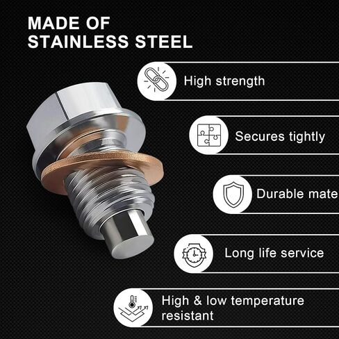 ZKFAR 1 PC M12 x 1.25 Oil Drain Plug with T2 Copper Washer Gaskets, Oil Plug Anti Leakage Replacement, Oil Pan Plug for Qashqai X-Trail New Teana New Sunshine Liwei Sylphy Tiida Nissan (Silver) in Saudi Arabia