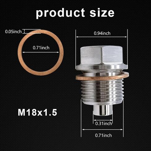 ZKFAR 1 PC M12 x 1.25 Oil Drain Plug with T2 Copper Washer Gaskets, Oil Plug Anti Leakage Replacement, Oil Pan Plug for Qashqai X-Trail New Teana New Sunshine Liwei Sylphy Tiida Nissan (Silver) in Saudi Arabia
