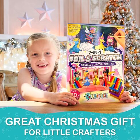 Craftikit ® الحائز على جائزة يونيكورن والأميرة فويل الفن وفن خدش قوس قزح للأطفال - مجموعة الفنون والحرف 2 في 1 للأطفال من سن 4 إلى 10 - حرف يونيكورن للفتيات من سن 4، 5، 6، 7، 8، 9، 10 in Saudi Arabia