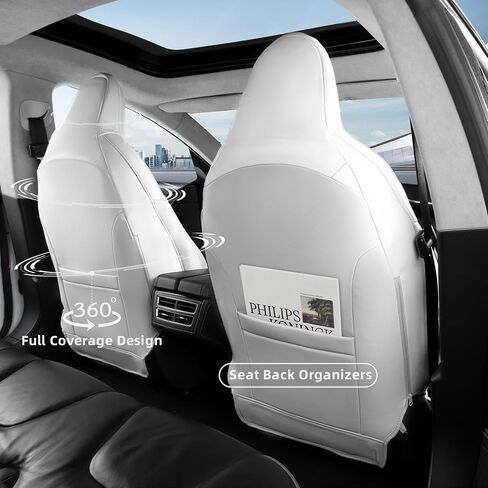 FREESOO Customized Seat Covers for Tesla Model X 6 Seats 2016 2017 2018 2019 Faux Leather Seat Covers Full Set Accessories, 3 Row - Black in Saudi Arabia