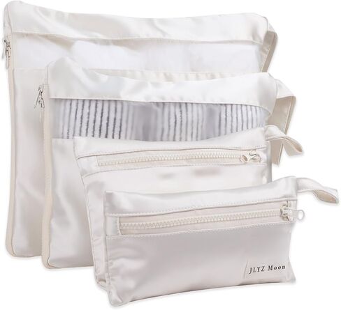 4 Set Silky Travel Packing Organizer, Luggage Organizer Bag with Zipper, Soft and Smooth, Lightweight and Foldable, Mini/Small/Medium/Large Sizes, Fit for Daily and Travel Storage (4 Set, Craie) in Saudi Arabia