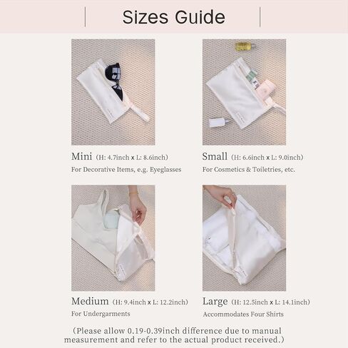 4 Set Silky Travel Packing Organizer, Luggage Organizer Bag with Zipper, Soft and Smooth, Lightweight and Foldable, Mini/Small/Medium/Large Sizes, Fit for Daily and Travel Storage (4 Set, Craie) in Saudi Arabia