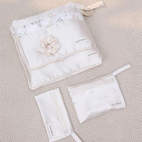 4 Set Silky Travel Packing Organizer, Luggage Organizer Bag with Zipper, Soft and Smooth, Lightweight and Foldable, Mini/Small/Medium/Large Sizes, Fit for Daily and Travel Storage (4 Set, Craie) in Saudi Arabia