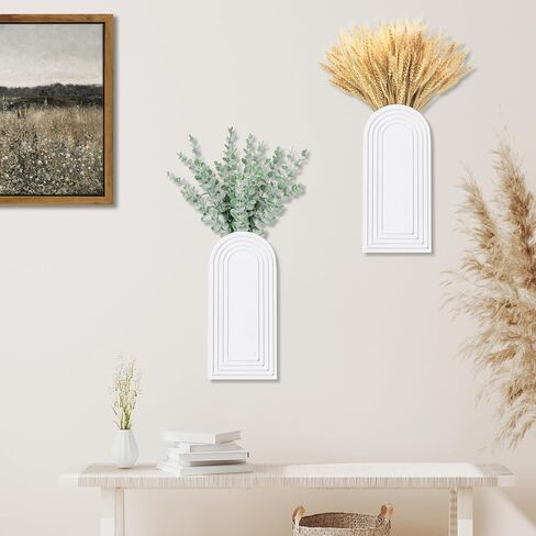 Dnnnii 2 Pack Modern Wall Wood Vase-Entryway Decor, Wood Wall Art, Hallway Decor-Modern Farmhouse & Boho Bathroom Wall Decor-Perfect for Dining Room, Living Room, or Any Narrow Wall Space（Black） in Saudi Arabia