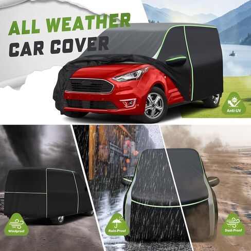 غطاء سيارة لسيارة Ford Transit Connect 2014-2023، غطاء سيارة كامل لجميع الأحوال الجوية أغطية سيارة لسيارة Transit Connect، غطاء خارجي مقاوم للماء مع شرائط عاكسة للباب بسحاب in Kuwait