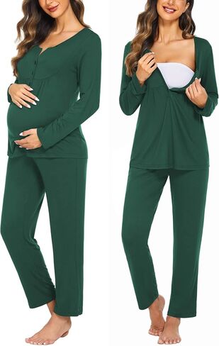 Ekouaer Maternity Nursing Pajama Set Long Sleeve Postpartum Pjs Mom Clothes | Stretchy, Soft, Labor and Delivery Essentials, Breastfeeding Pajamas, Pregnancy Sleepwear Set in Saudi Arabia