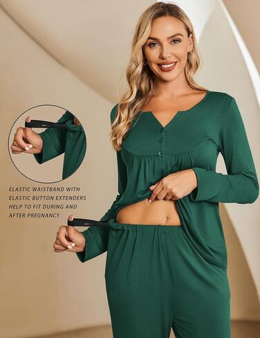 Ekouaer Maternity Nursing Pajama Set Long Sleeve Postpartum Pjs Mom Clothes | Stretchy, Soft, Labor and Delivery Essentials, Breastfeeding Pajamas, Pregnancy Sleepwear Set in Saudi Arabia