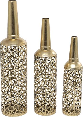 The Novogratz Metal Decorative Vase Abstract Patterned Centerpiece Vases with Open Frame Design, Set of 3 Vases for Home Decoration 30, 25, 21" H, Gold in Kuwait