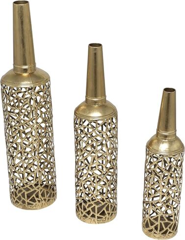 The Novogratz Metal Decorative Vase Abstract Patterned Centerpiece Vases with Open Frame Design, Set of 3 Vases for Home Decoration 30, 25, 21" H, Gold in Kuwait