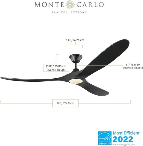مروحة سقف Monte Carlo 3MAVR60BSD Maverick Modern Energy Star مقاس 60 بوصة مع ضوء LED وجهاز تحكم عن بعد يدوي، 3 شفرات من خشب البلسا، فولاذ مصقول in Kuwait