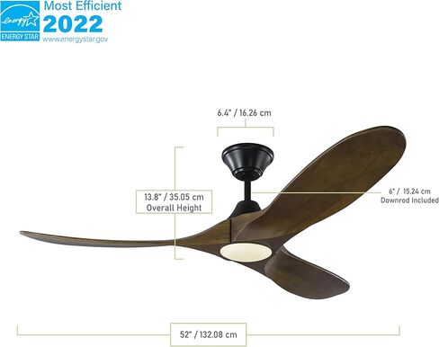 مروحة سقف Monte Carlo 3MAVR60BSD Maverick Modern Energy Star مقاس 60 بوصة مع ضوء LED وجهاز تحكم عن بعد يدوي، 3 شفرات من خشب البلسا، فولاذ مصقول in Saudi Arabia