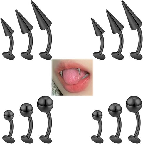 PunkTracker 12Pcs Flat Back Belly Button Ring Belly Rings Surgical Steel Belly Button Piercing Tiger Tooth Lip Rings Monroe Labret Studs Jewelry in Kuwait