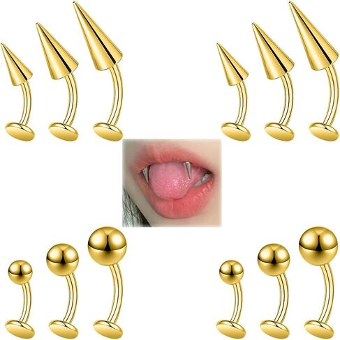 PunkTracker 12Pcs Flat Back Belly Button Ring Belly Rings Surgical Steel Belly Button Piercing Tiger Tooth Lip Rings Monroe Labret Studs Jewelry in Kuwait