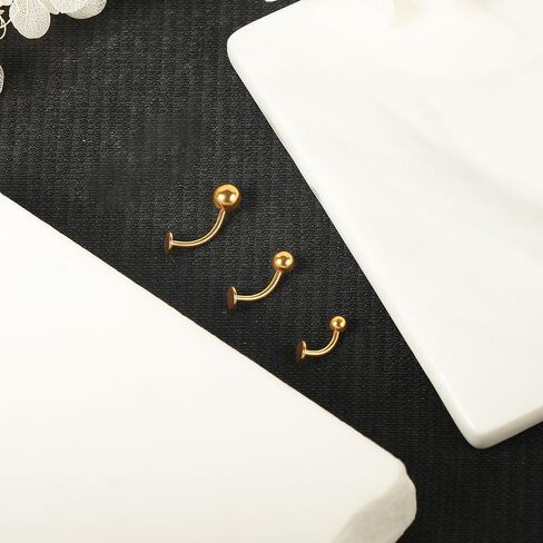 PunkTracker 12Pcs Flat Back Belly Button Ring Belly Rings Surgical Steel Belly Button Piercing Tiger Tooth Lip Rings Monroe Labret Studs Jewelry in Kuwait