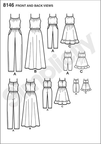 مجموعة Simplicity 8146 المتطابقة لبدلة Misses وChild and Doll ونمط خياطة فستان طويل، XS-XL in Saudi Arabia