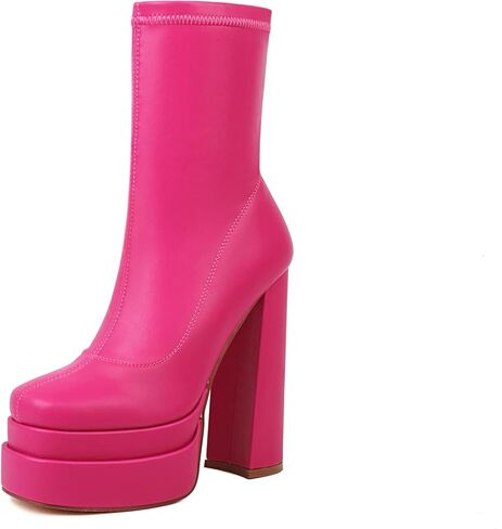 حذاء نسائي من vivianly ذو نعل سميك لمنتصف الساق ومقدمة مربعة وكعب مكتنز وأحذية طويلة للكاحل مع سحاب جانبي قابل للتمدد وقصير in Kuwait