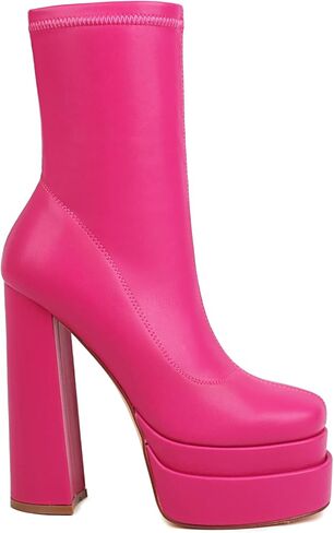 حذاء نسائي من vivianly ذو نعل سميك لمنتصف الساق ومقدمة مربعة وكعب مكتنز وأحذية طويلة للكاحل مع سحاب جانبي قابل للتمدد وقصير in Kuwait