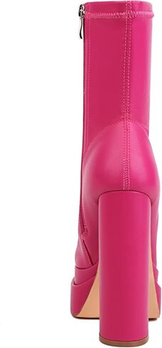 حذاء نسائي من vivianly ذو نعل سميك لمنتصف الساق ومقدمة مربعة وكعب مكتنز وأحذية طويلة للكاحل مع سحاب جانبي قابل للتمدد وقصير in Kuwait