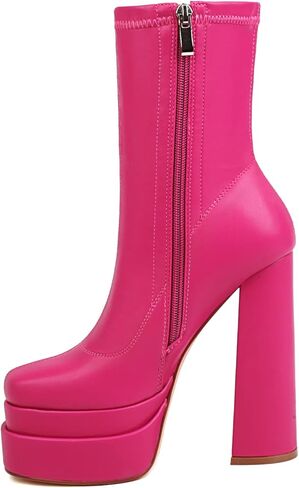 حذاء نسائي من vivianly ذو نعل سميك لمنتصف الساق ومقدمة مربعة وكعب مكتنز وأحذية طويلة للكاحل مع سحاب جانبي قابل للتمدد وقصير in Kuwait