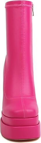 حذاء نسائي من vivianly ذو نعل سميك لمنتصف الساق ومقدمة مربعة وكعب مكتنز وأحذية طويلة للكاحل مع سحاب جانبي قابل للتمدد وقصير in Kuwait