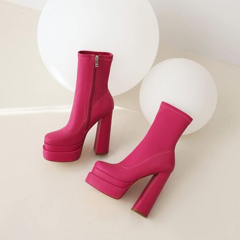 حذاء نسائي من vivianly ذو نعل سميك لمنتصف الساق ومقدمة مربعة وكعب مكتنز وأحذية طويلة للكاحل مع سحاب جانبي قابل للتمدد وقصير in Kuwait