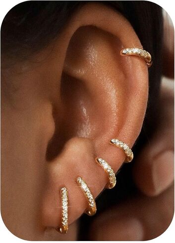BESTEEL 5 Pairs Small Sterling Silver Hoop Earrings Set for Women Lightweight Tiny Huggie Hoops Silver Mini Cartilage Earrings Pack Hypoallergenic Ear Piercing in Saudi Arabia