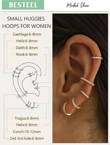 BESTEEL 5 Pairs Small Sterling Silver Hoop Earrings Set for Women Lightweight Tiny Huggie Hoops Silver Mini Cartilage Earrings Pack Hypoallergenic Ear Piercing in Saudi Arabia