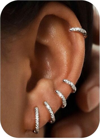 BESTEEL 5 Pairs Small Sterling Silver Hoop Earrings Set for Women Lightweight Tiny Huggie Hoops Silver Mini Cartilage Earrings Pack Hypoallergenic Ear Piercing in Saudi Arabia