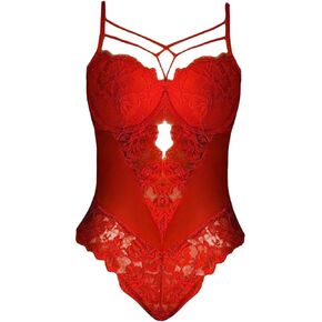 Sexy Women Lingerie One Piece Lace Bodysuit Teddy Babydoll Naughty Cross Sling Negligee Cutout Mesh Floral Underwear