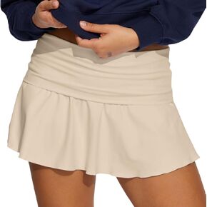 Women's Athletic Mini Skirts with Pockets Fold Over Low Waist Pleated Tennis Skorts with Shorts Underneath