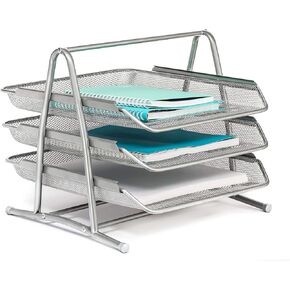 Mindspace Desk Organizer Paper Tray with 3 Tier Desktop File Organizer | Office Organizer & Stacking File Holder, Document Organization for Desk | The Mesh Collection, Black